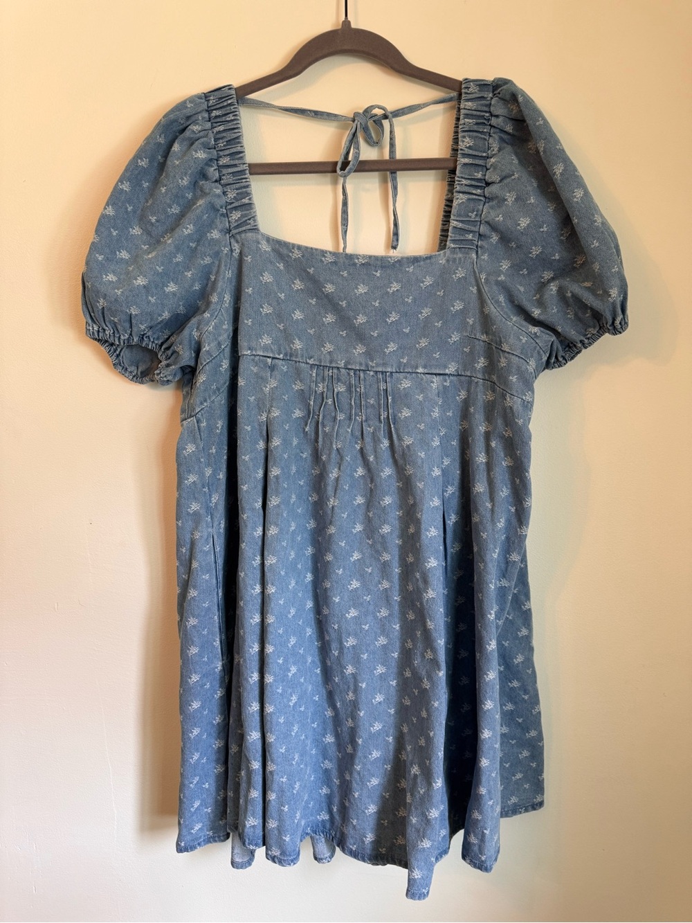 Blue Puff Sleeve Square Neck Dress - Size L